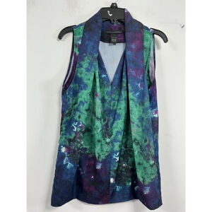 Womans Grace Elements Blouse Pullover XS Purple Green Tye Dyed V Neck Collar